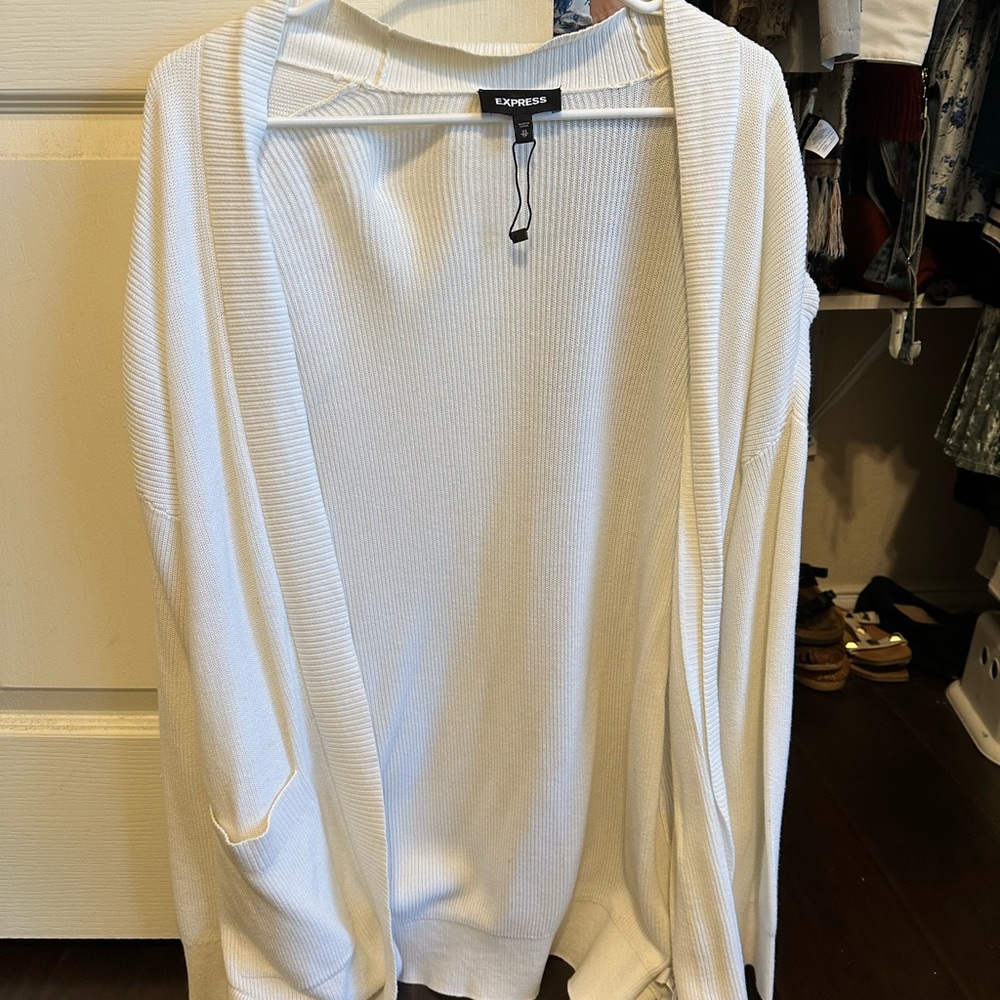 Express White Cardigan Lightweight Knit Sweater